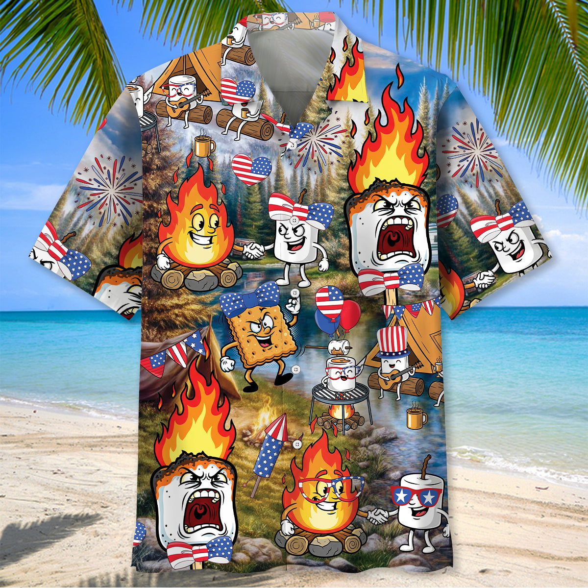 America Patriot Burnt Marshmallow Hawaiian Shirt