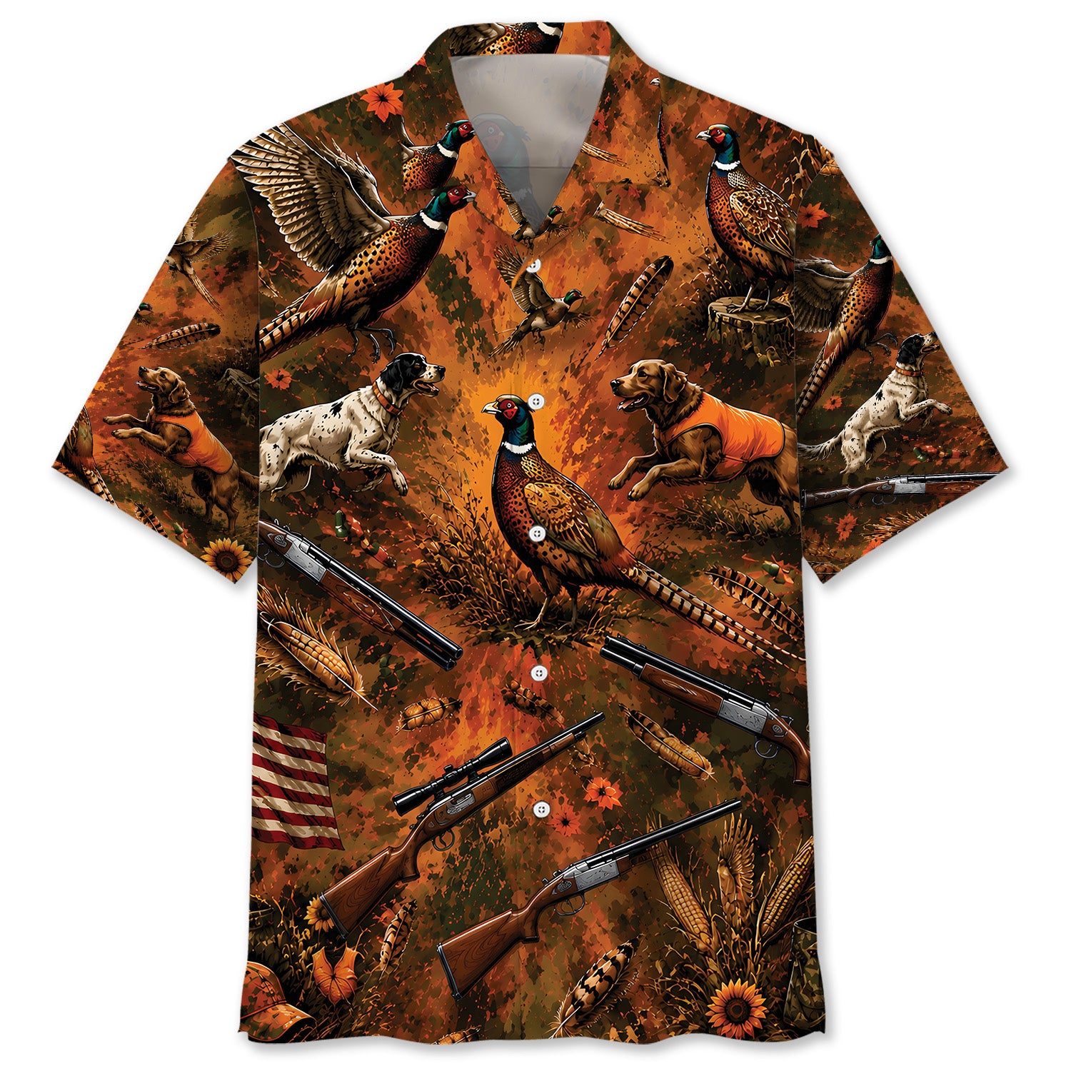 Colorful Pheasant Hunting Field Vintage Art Hawaiian Shirt