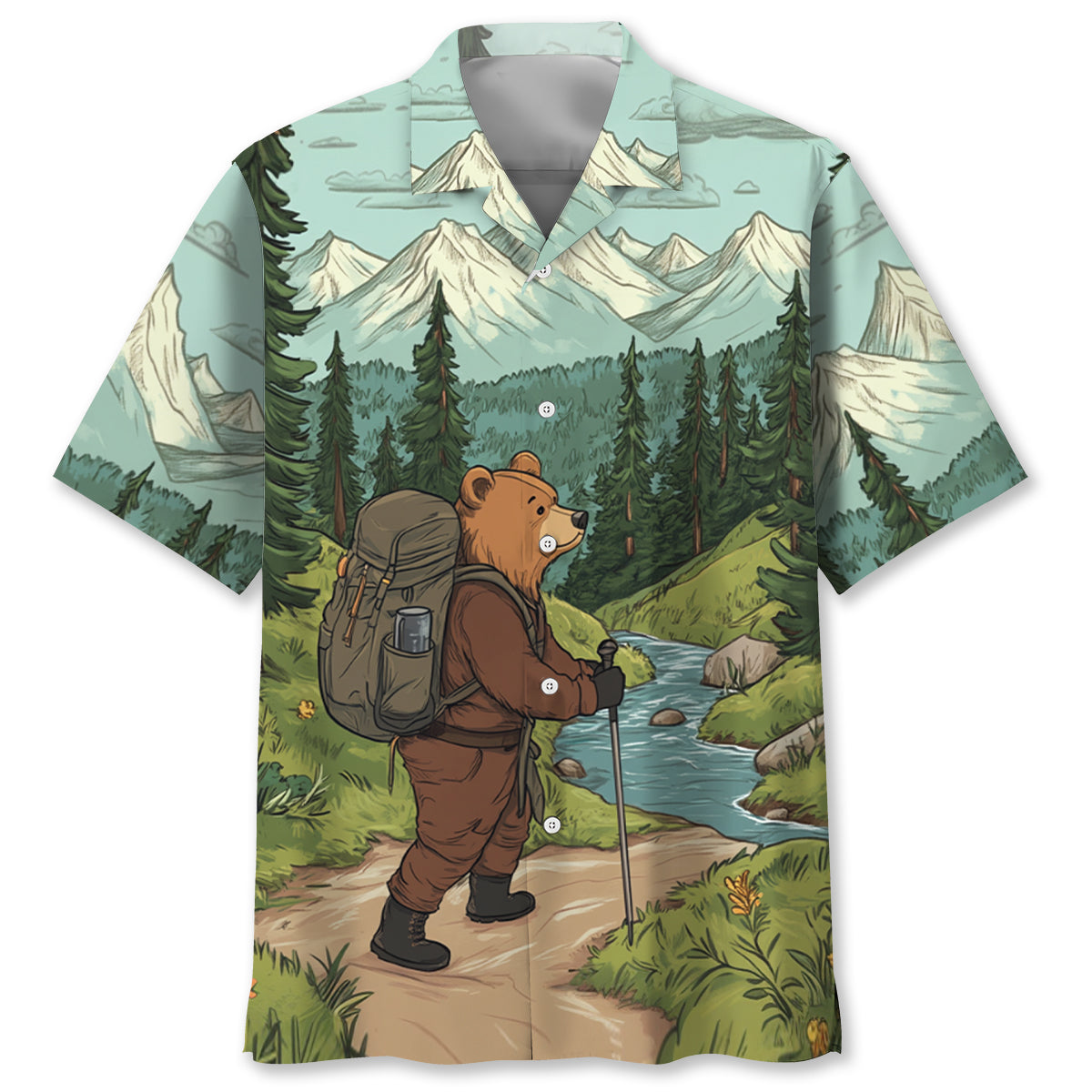 Hiking Bear Into The Forest I Go Hawaiian Shirt