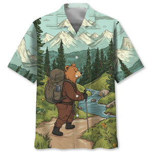 Hiking Bear Into The Forest I Go Hawaiian Shirt