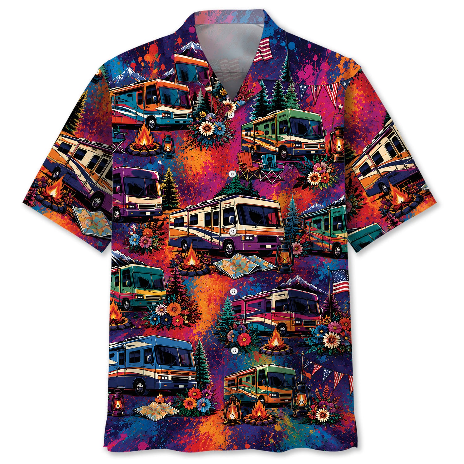 Colorful Class A motorhome Vintage Art Hawaiian Shirt