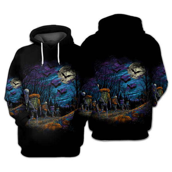 Skeleton Trekking Adventure Night Halloween All Over Print Shirt