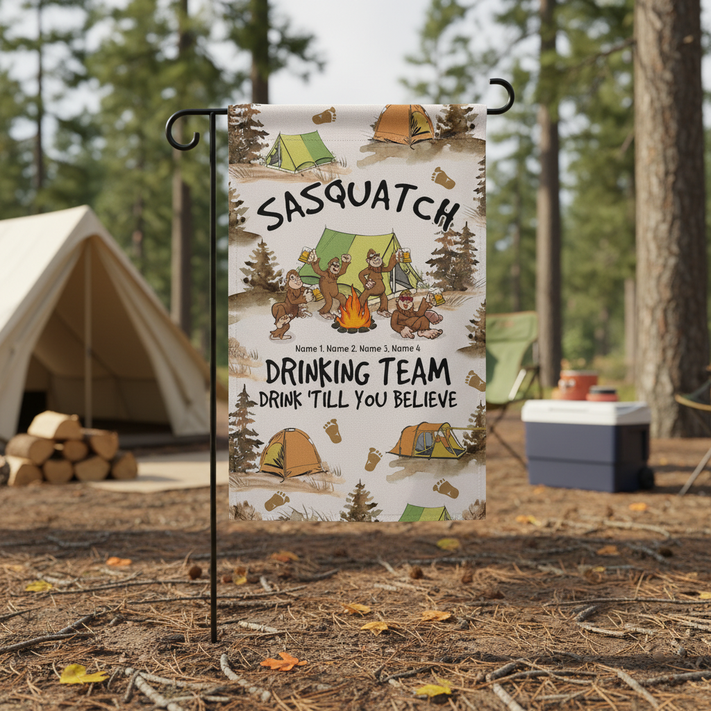 Sasquatch Campfire Drinking Team Flag Decor