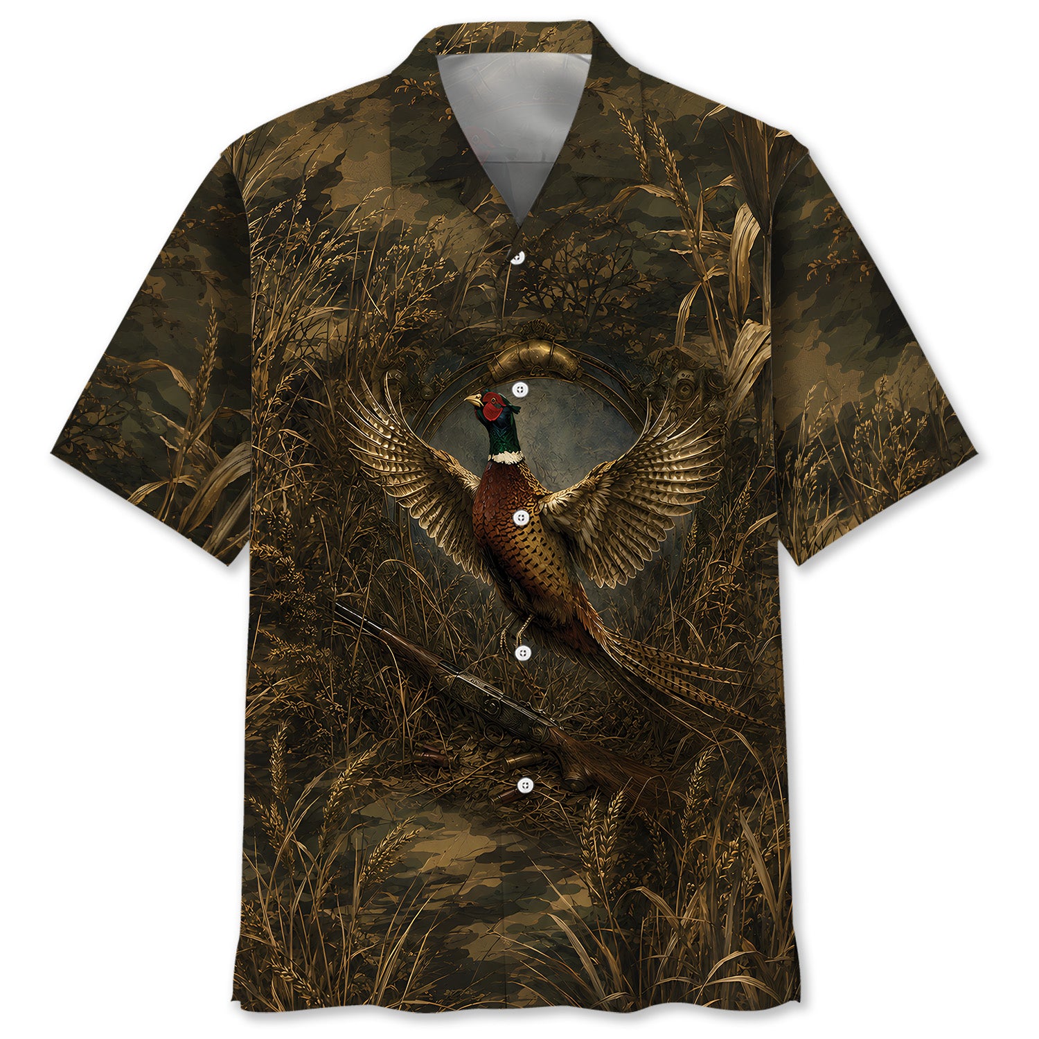 Pheasant Hunting Dark Camo Hawaiian Shirt