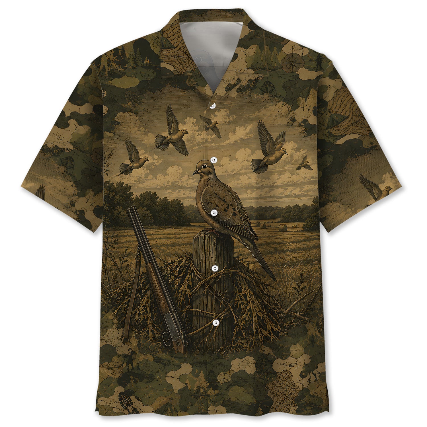 Dove Field Camouflage Dark Hawaiian Shirt