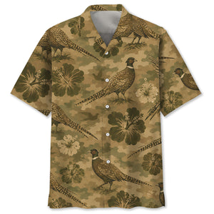 Pheasant Hibiscus Camouflage Hawaiian Shirt
