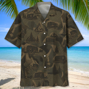 Travel Trailer Camping Camouflage Hawaiian Shirt