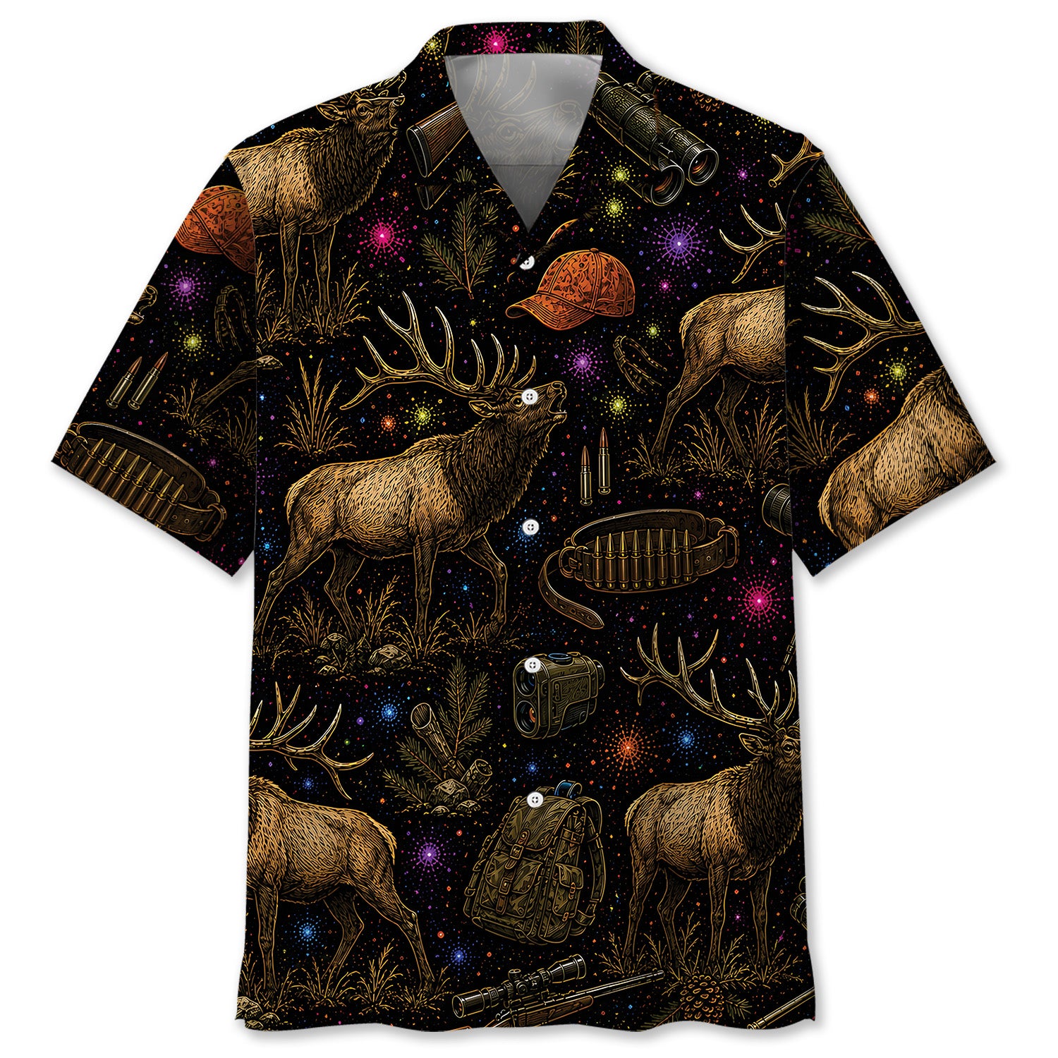 Retro Elk Hunting Colorful Hawaiian Shirt