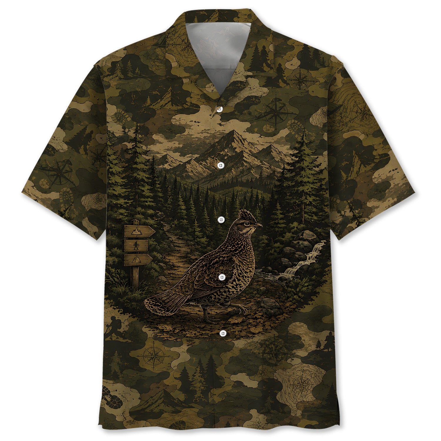 Grouse Camouflage Dark Hawaiian Shirt