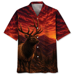 Elk Hunting Burnt Sky Hawaiian Shirt