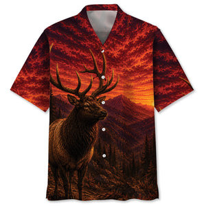 Elk Hunting Burnt Sky Hawaiian Shirt