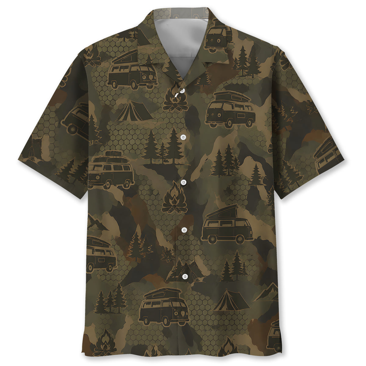 Camper Van Hippie Car Camping Camouflage Hawaiian Shirt
