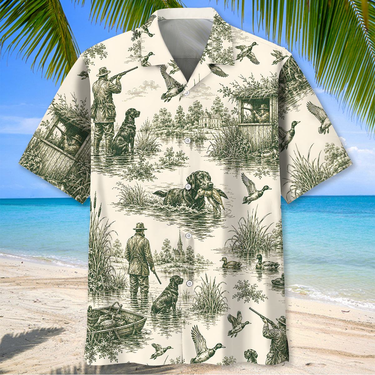 Duck Hunting Toile Vintage Art Hawaiian Shirt