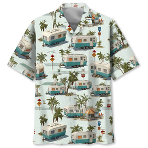 Vintage Fiffth-Wheel Trailer Hawaiian Shirt