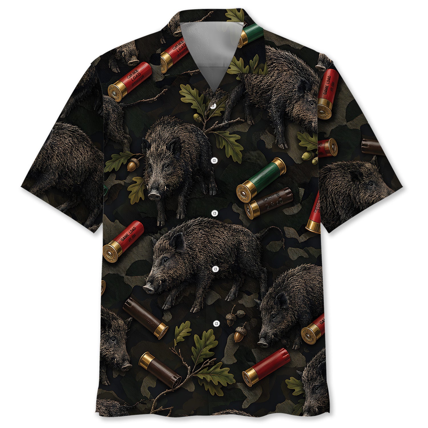 Vintage Hog Hunting Camouflage Black Hawaiian Shirt