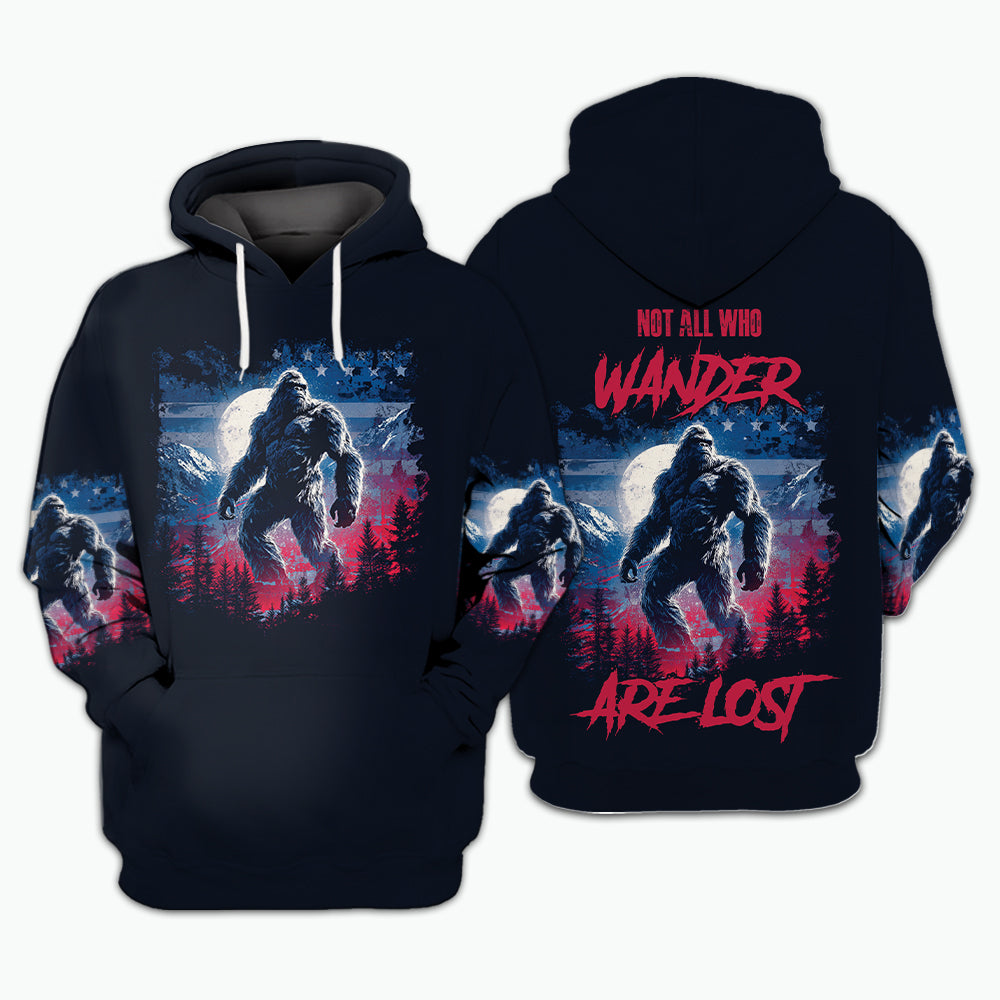 Strong Patriotic Bigfoot Not All Who Wander All Over Print Shirt
