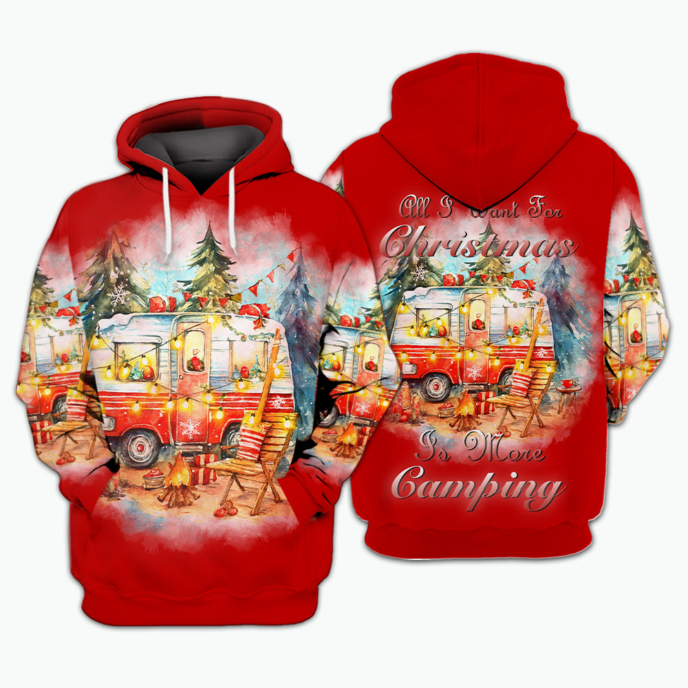 Red All I Want For Christmas Is Camping All Over Print Shirt