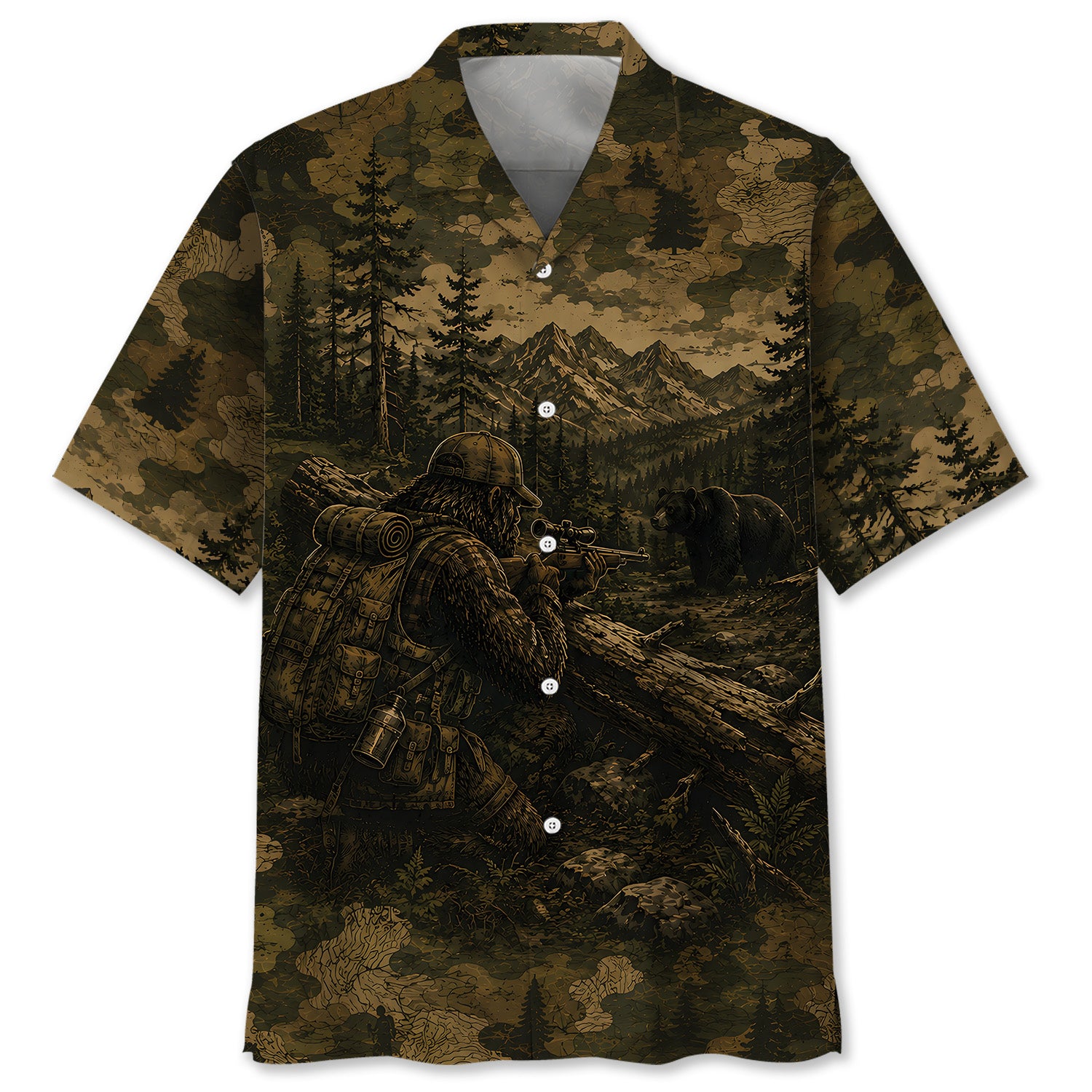 Bigfoot Black Bear Hunting Camouflage Funny Hawaiian Shirt
