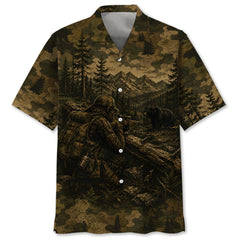 Bigfoot Black Bear Hunting Camouflage Funny Hawaiian Shirt