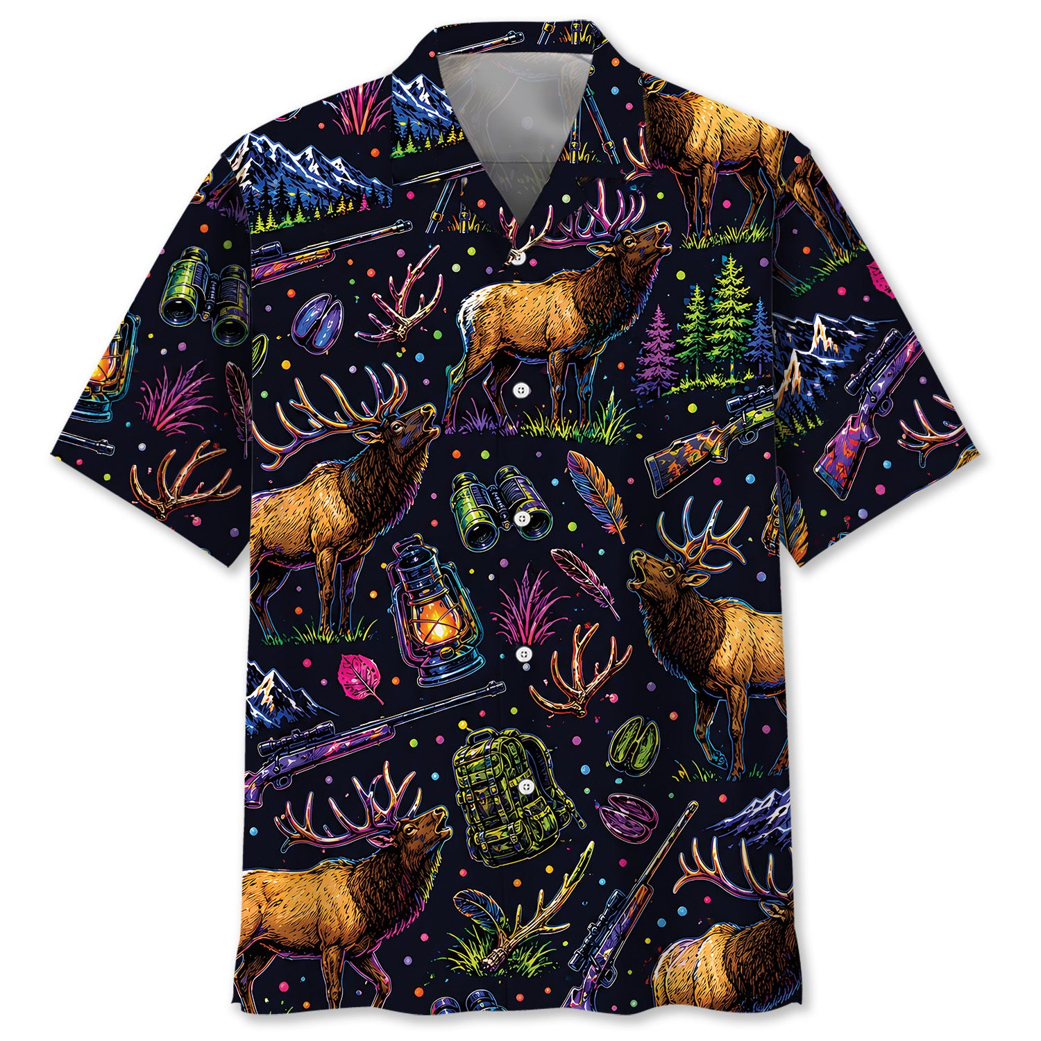 Elk Hunting Graphic Pattern Hawaiian Shirt