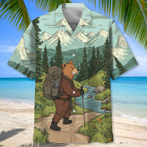 Hiking Bear Into The Forest I Go Hawaiian Shirt