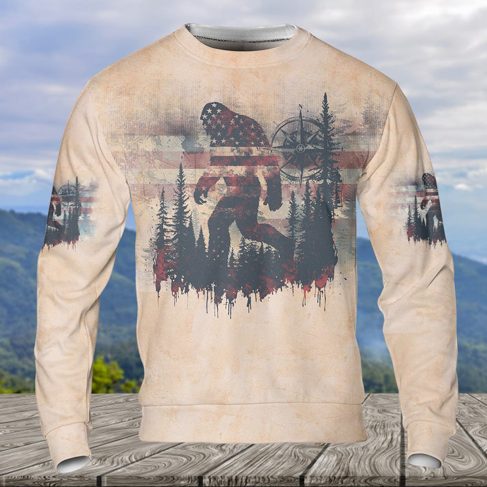 Vintage Bigfoot Not All Who Wander Are Lost Compass USA All Over Print Shirt