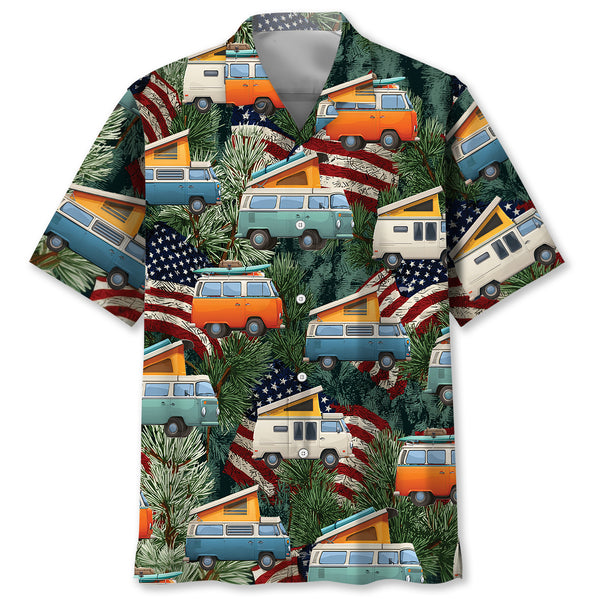 America Pop-Up Camper Car Hawaiian Shirt