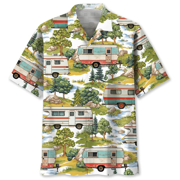 Camper Trailer Camping 80s Vintage Hawaiian Shirt