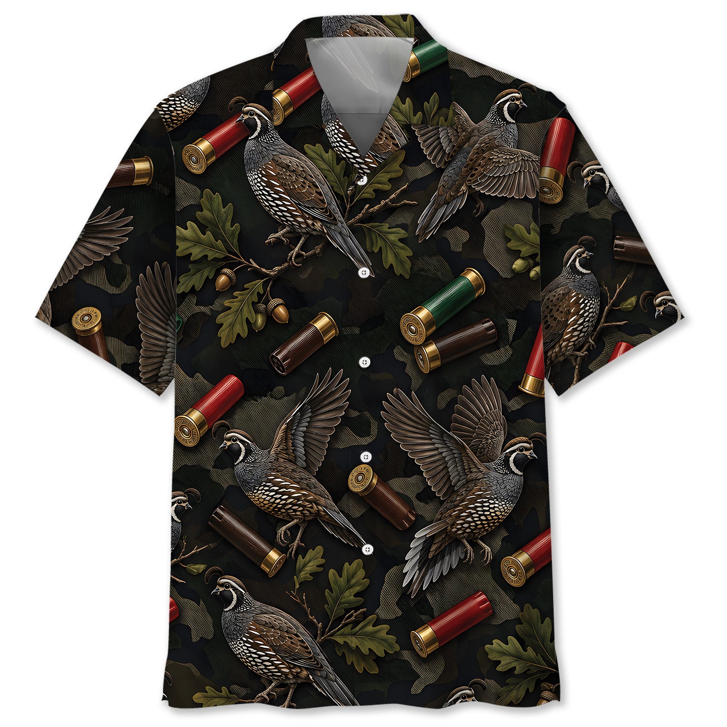 Vintage Quail Hunting Camouflage Black Hawaiian Shirt