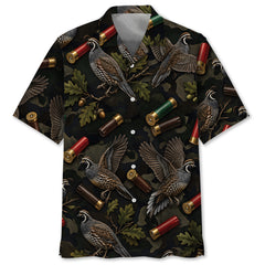 Vintage Quail Hunting Camouflage Black Hawaiian Shirt