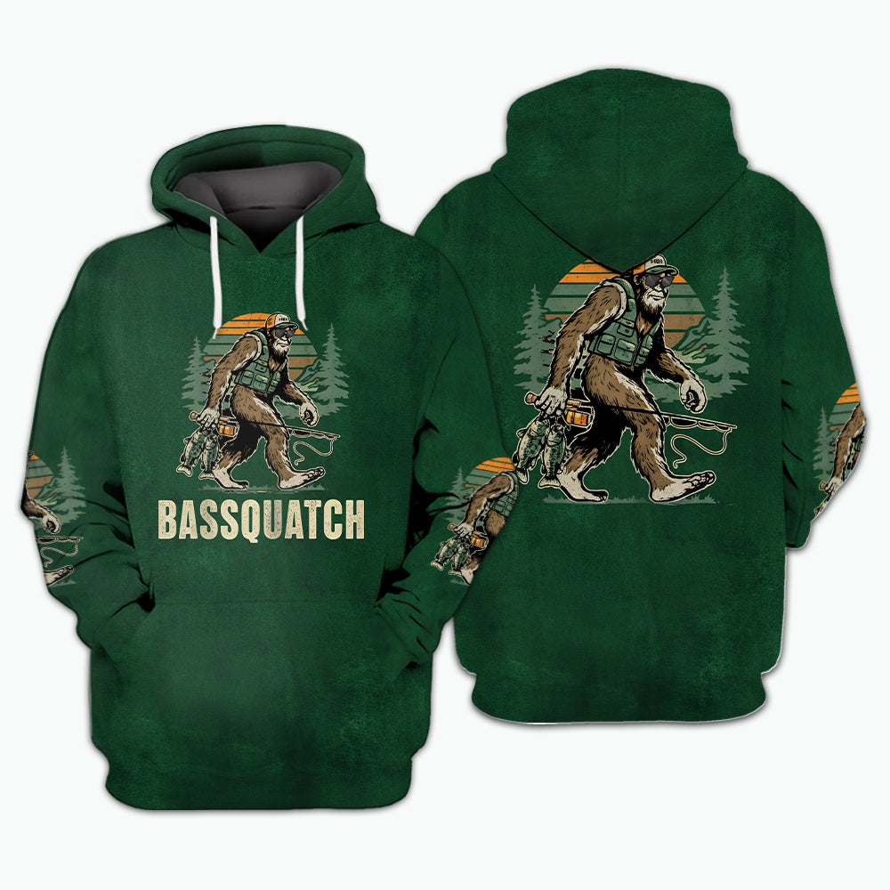 Bassquatch Bigfoot Fishing All Over Print Shirt