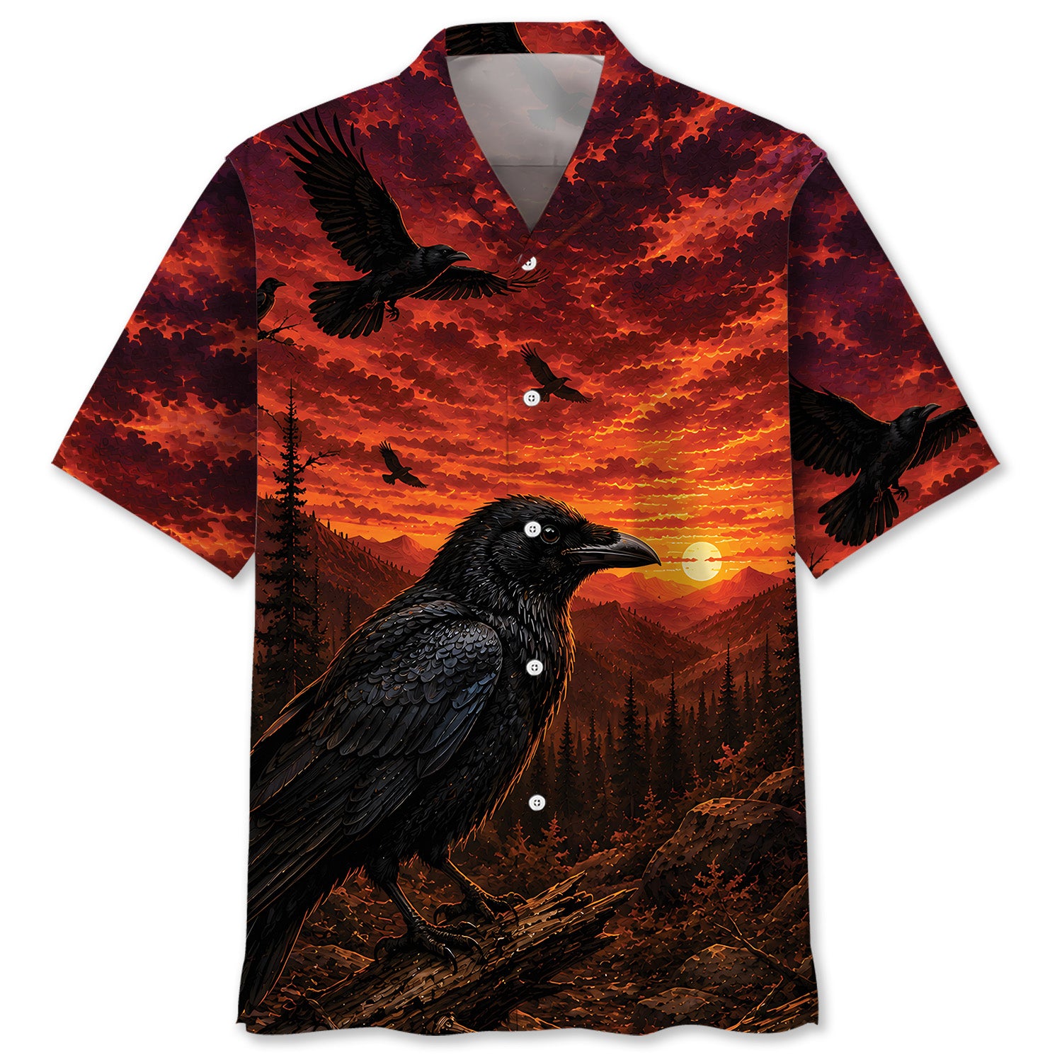 Crow Hunting Burnt Sky Hawaiian Shirt