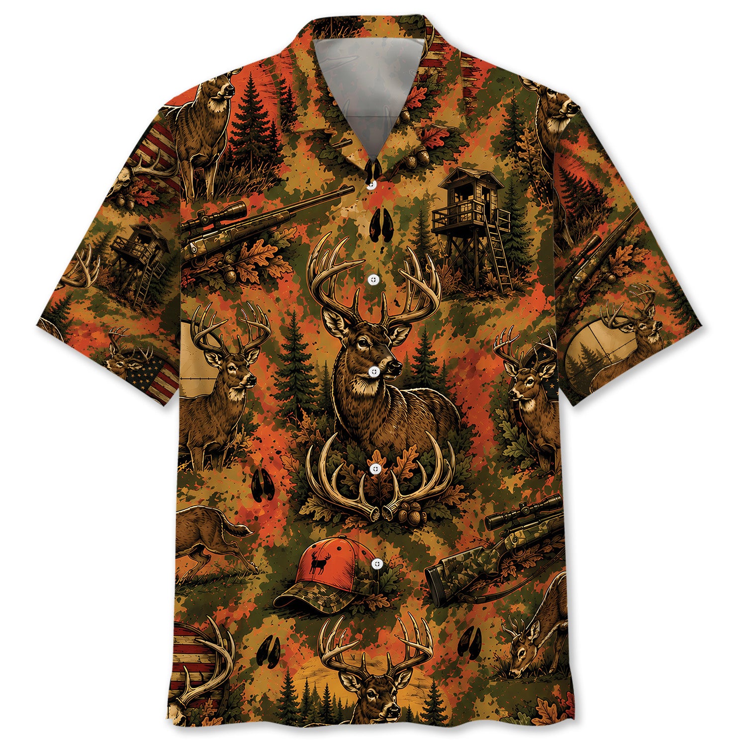 Colorful Deer Hunting Forest Vintage Art Hawaiian Shirt