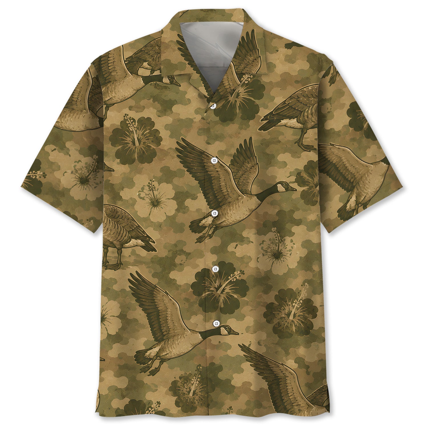 Goose Hibiscus Camouflage Hawaiian Shirt