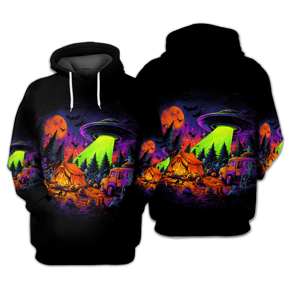 Alien Camp-O-Ween Invasion – UFO Halloween Camping All Over Print Shirt