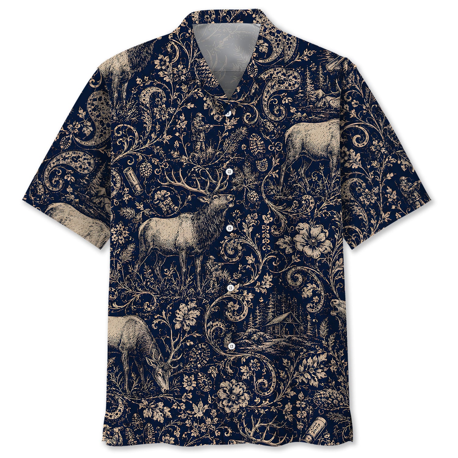 Midnight Elk Hunting Paisley Hawaiian Shirt