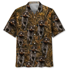 Camouflage German Shorthaired Pointer Running With Pheasant Hunting Hawaiian Shirt