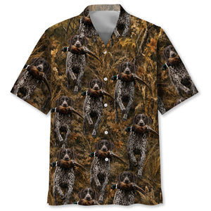 Camouflage German Shorthaired Pointer Running With Pheasant Hunting Hawaiian Shirt