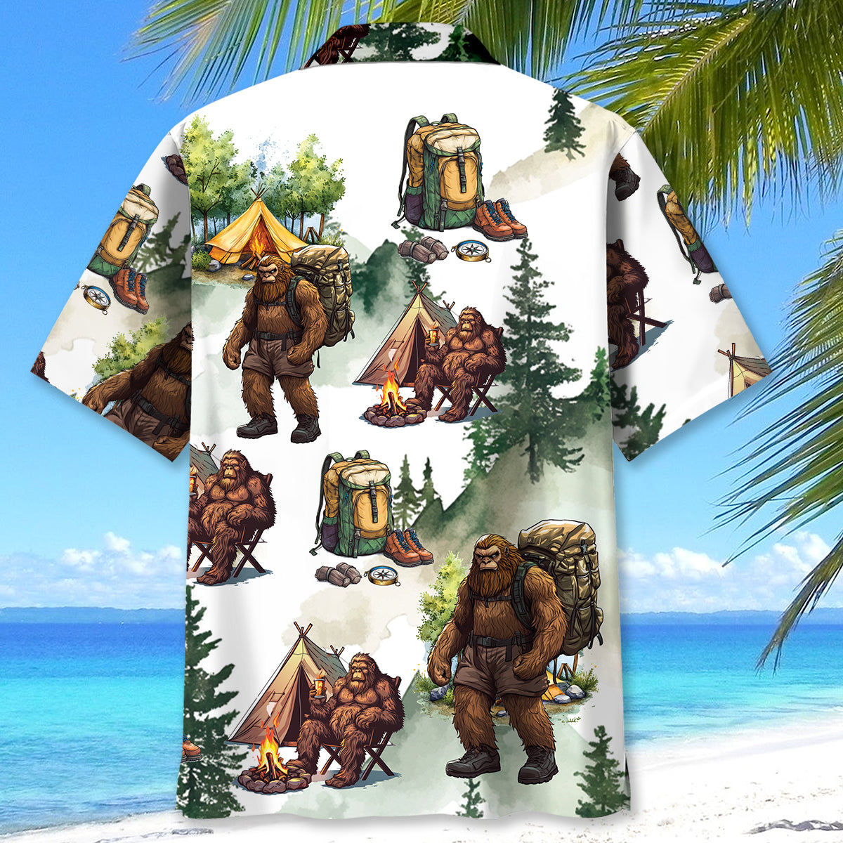 Camping Bigfoot Mountain Tree Hawaiian Shirt