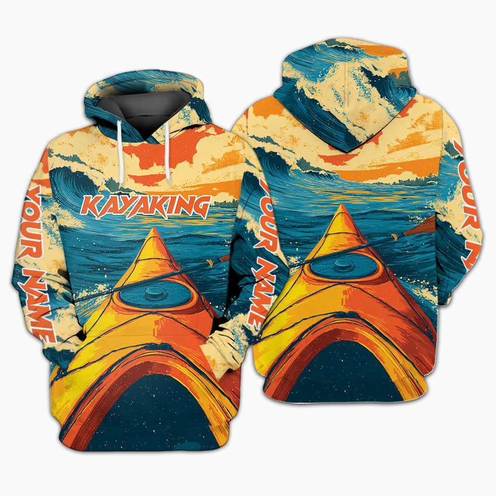 Custom Name Sunset Kayaking Scene All Over Print Shirt