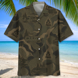 RV Car Camping Camouflage Hawaiian Shirt