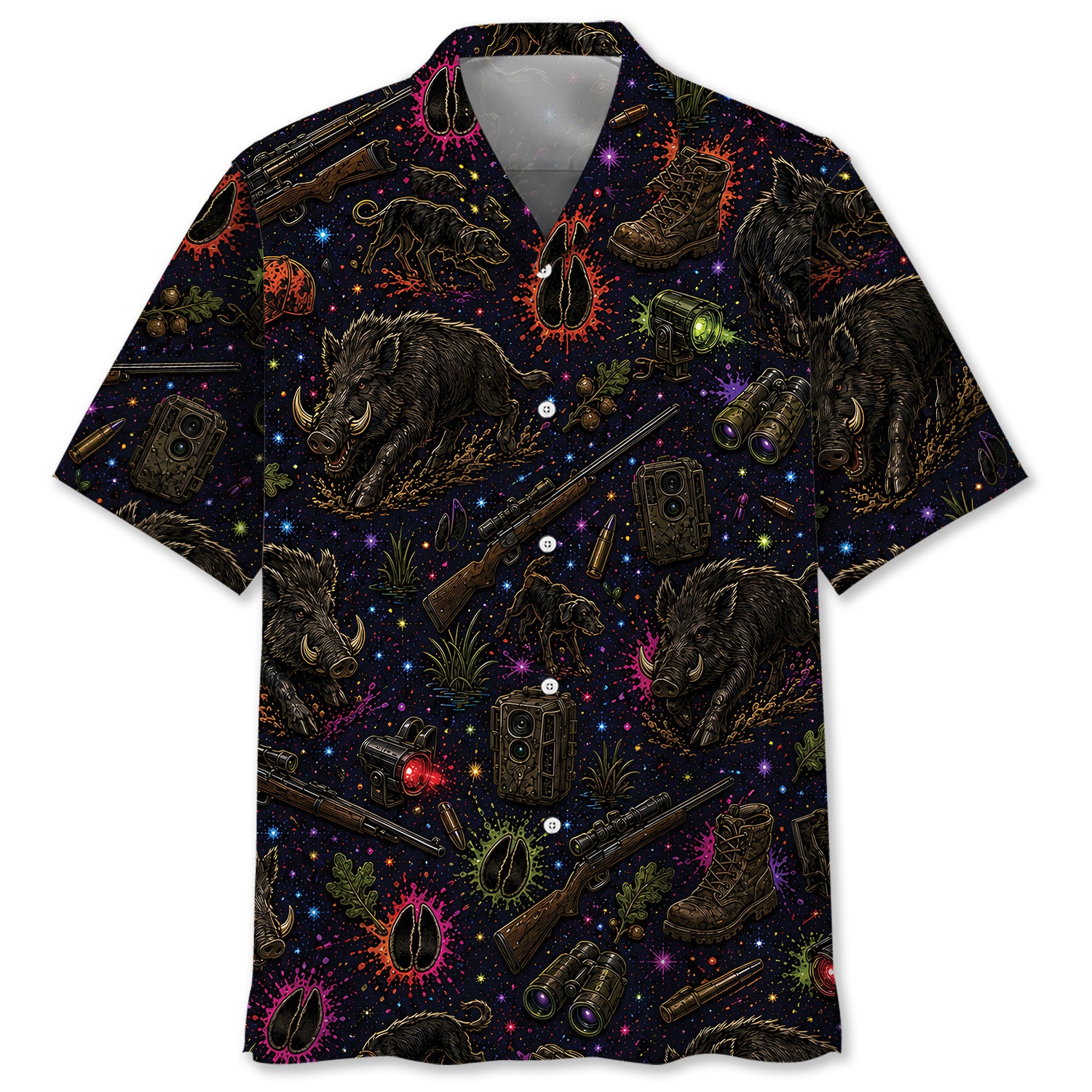 Retro Wild Hog Hunting Colorful Hawaiian Shirt