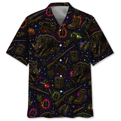 Retro Wild Hog Hunting Colorful Hawaiian Shirt