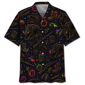 Retro Wild Hog Hunting Colorful Hawaiian Shirt