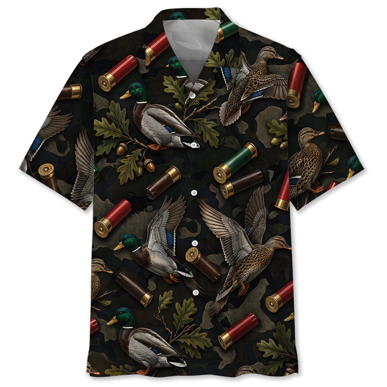 Vintage Duck Hunting Camouflage Black Hawaiian Shirt