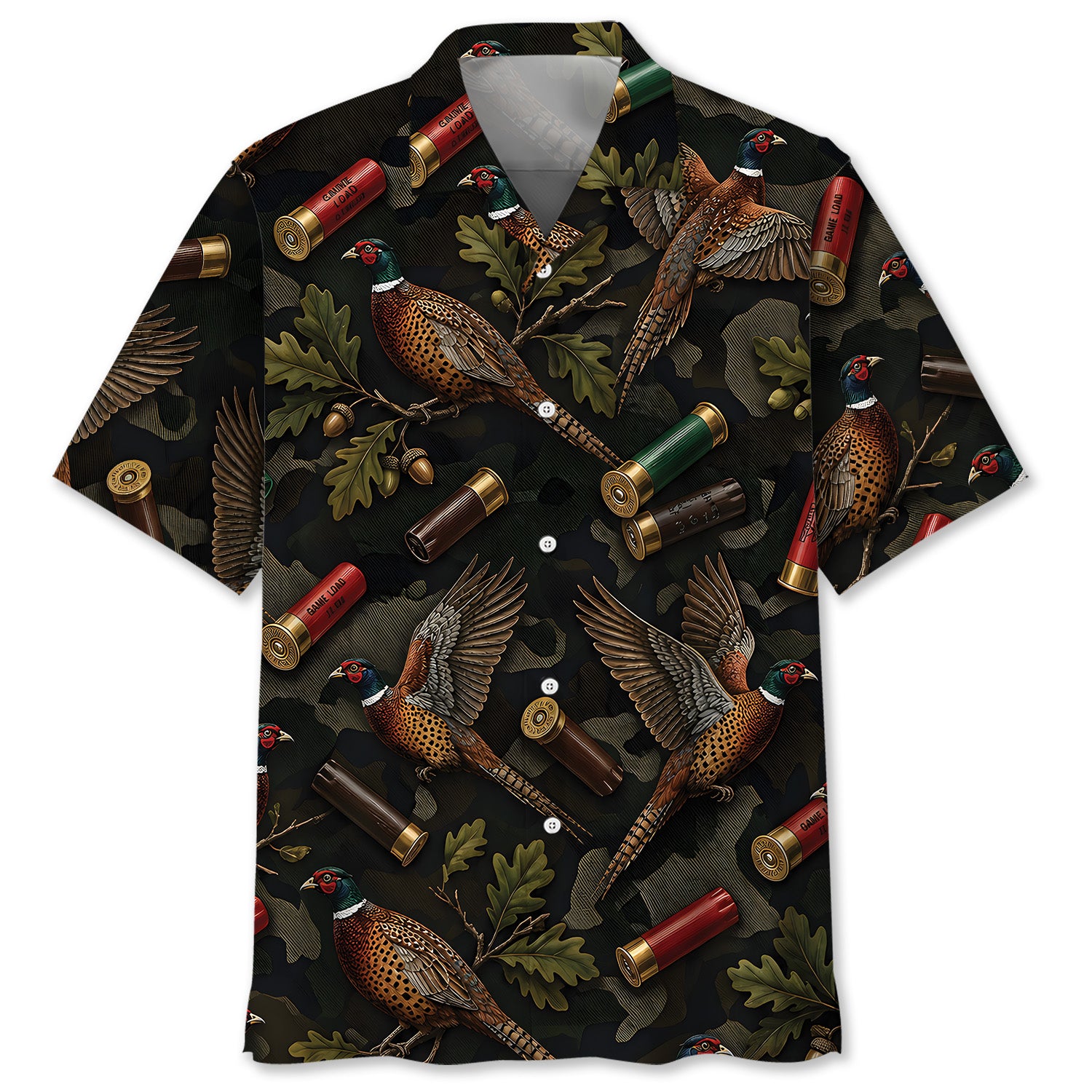Vintage Pheasant Hunting Camouflage Black Hawaiian Shirt