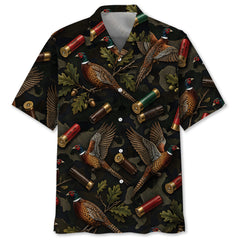 Vintage Pheasant Hunting Camouflage Black Hawaiian Shirt