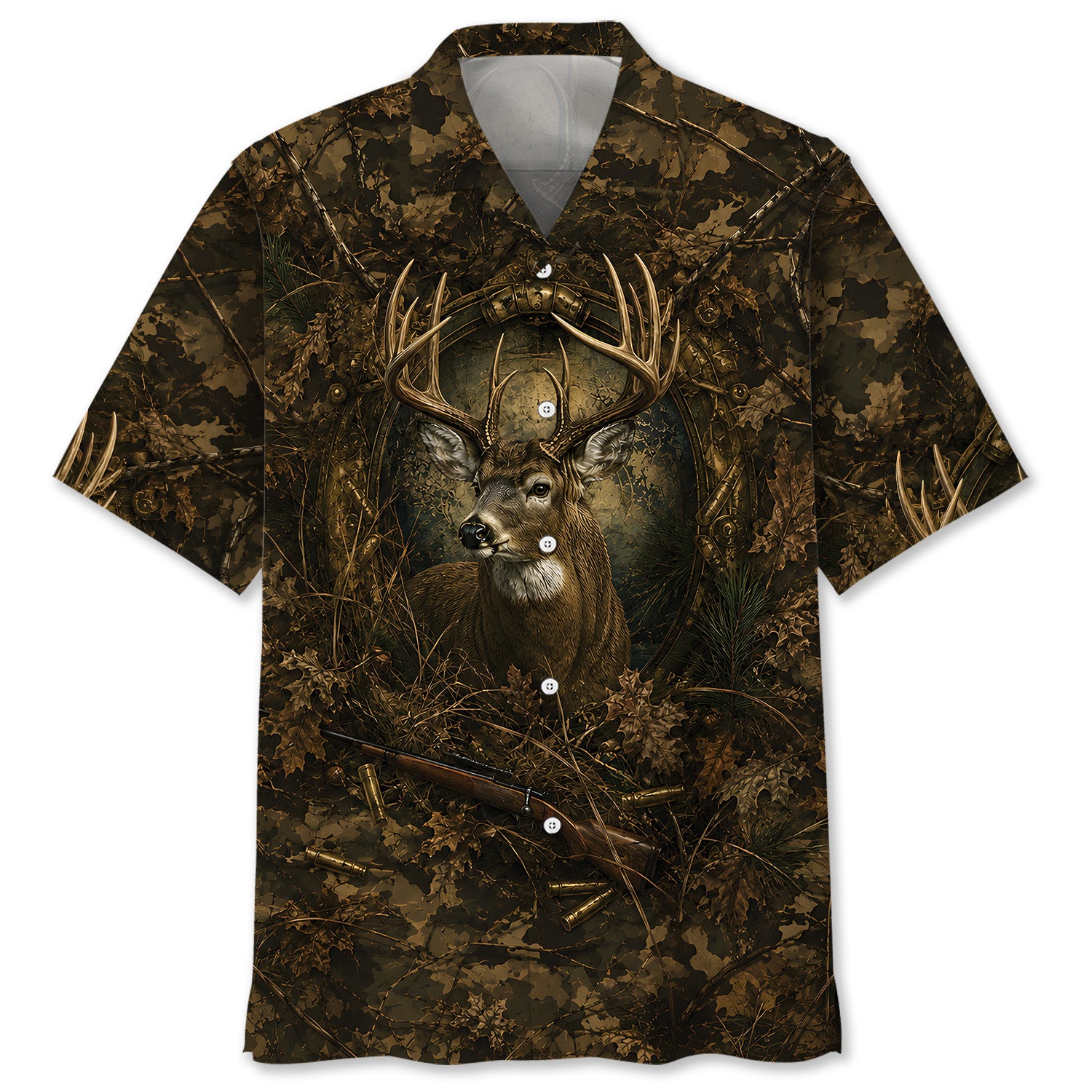 Deer Hunting Dark Camo Hawaiian Shirt