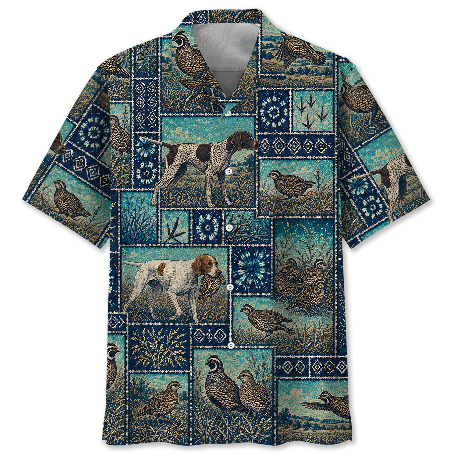 Vintage Blue Quail Hunting Hawaiian Shirt