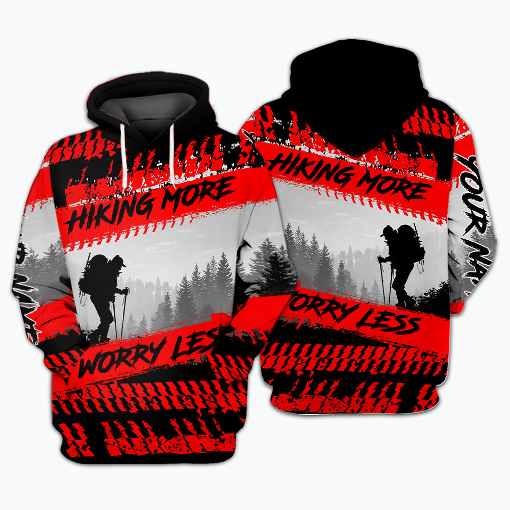 Custom Name Hiking More Worry Less Black Red All Over Print Shirt
